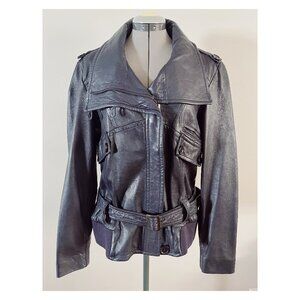 VTG Pelle Studios Sz L-XL Navy Blue Leather Biker Jacket Bomber